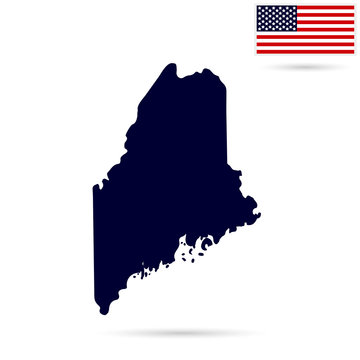 Map of the U.S. state  Maine on a white background. American flag