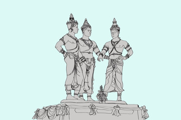 Fototapeta premium free hand skecht drawing three's monument in Chiangmai Thailand, vector illustration