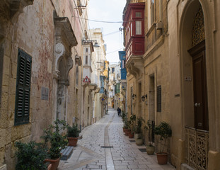 Houses along a street in Vittoriosa, Three Cities, Malta