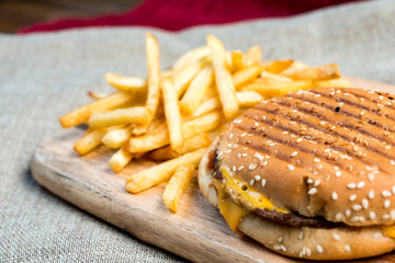 Cheese burger - American cheese burger with Golden French fries