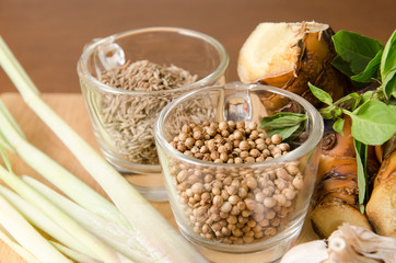 Thai food ingredients,spices and herb for spicy curry cooking