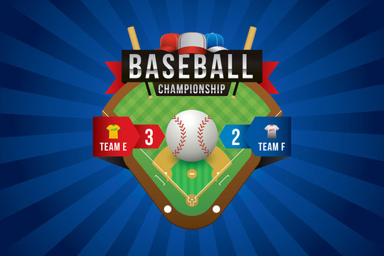 Vector Of Baseball With Team Competition And Scoreboard.