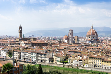 Beautiful street View of the Cathedral Santa Maria del Fiore in Florence, Italy