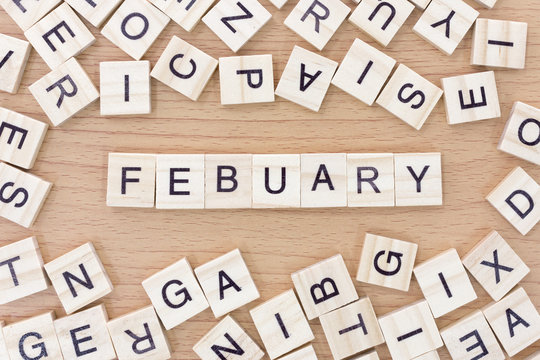 February words with wooden blocks