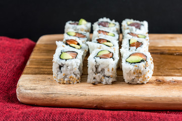 Japanese food Sushi Roll Maki of Salmon and avocado