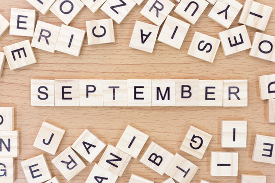 September words with wooden blocks