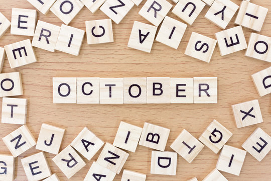 October words with wooden blocks .