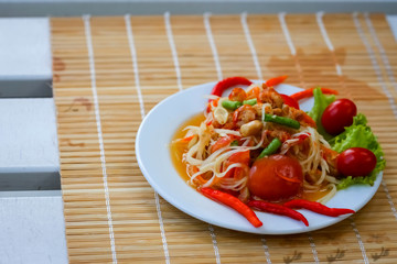 Closeup Papaya hot salad or what we called 