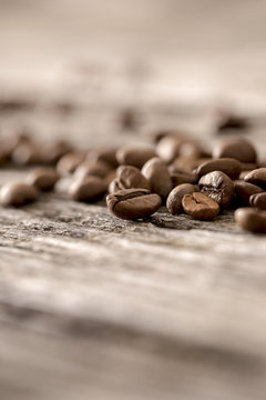 Coffee beans on table closeup