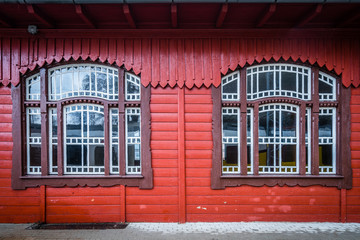 Windows and wooden building facade