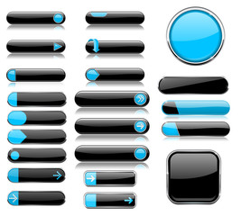 Black and blue menu buttons. Interface elements with metal frame
