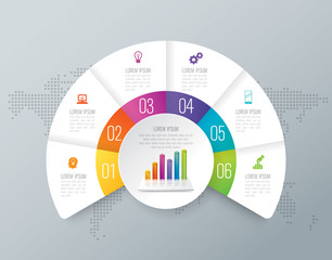 Infographics design vector and business icons with 6 options.