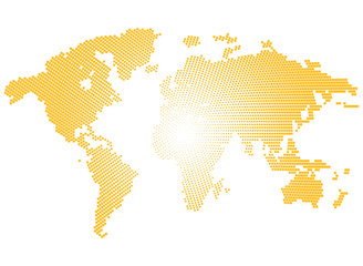 Isolated yellow color worldmap of dots on white background, earth vector illustration