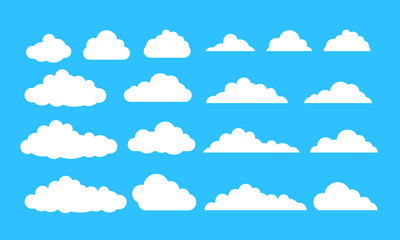 clouds set flat illustration on blue background
