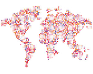 Fototapeta premium Isolated pink color worldmap of dots on white background, earth vector illustration