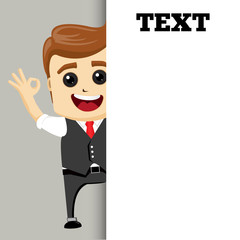 Man standing near the empty card. Businessman and your text.