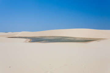 White sand dunes panorama from Lencois Maranhenses National Park, Brazil.