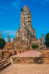Majestic ruins of 1629 Wat Chai Watthanaram built by King Prasat Tong with its principal Prang (center) representing Mount Meru, the abode of the gods
