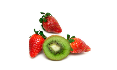 strawberries and kiwi on a white background