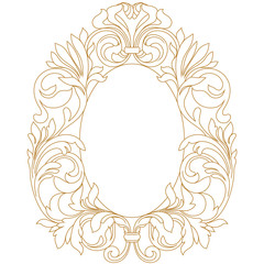 Golden vintage border frame engraving with retro ornament pattern in antique baroque style decorative design. Vector.