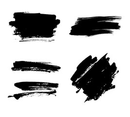 Set of black paint, ink brush strokes, brushes, lines.