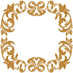 Golden vintage border frame engraving with retro ornament pattern in antique baroque style decorative design. Vector.