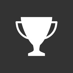 Trophy cup flat vector icon. Simple winner symbol. White illustration isolated on black background.