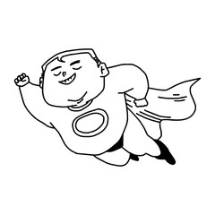 fat superhero flying - vector illustration sketch hand drawn isolated on white background