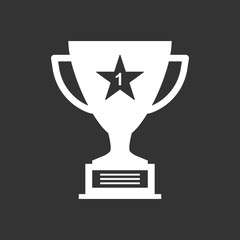 Trophy cup flat vector icon. Simple winner symbol. White illustration isolated on black background.