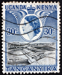 Postage stamp K., U. and T. 1954 Owen falls dam