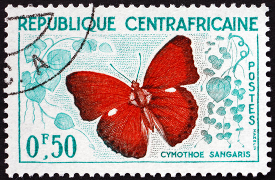 Postage stamp Central African Republic 1961 Cymothoe Sangaris, Butterfly