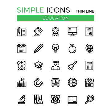 Education, learning, school vector thin line icons set. 32x32 px. Modern line graphic design linear concepts for websites, web design, mobile app, infographics. Pixel perfect vector outline icons set