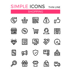 Shopping, e-commerce, online store, ecommerce vector thin line icons set. 32x32 px. Modern line graphic design for website, web design, mobile app, infographics. Pixel perfect vector outline icons set