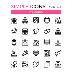 Wedding vector thin line icons set. 32x32 px. Modern flat line graphic design linear concepts for websites, web design, mobile app, infographics. Pixel perfect vector outline icons set
