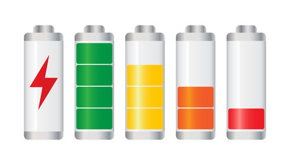Set of battery charge level indicator. Vector illustration on white background.