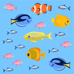 Fototapeta premium Sea and ocean fish colorful bright set