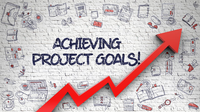 Achieving Project Goals Drawn on White Brick Wall. 