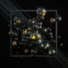 Abstract background. Molten metal in spheres