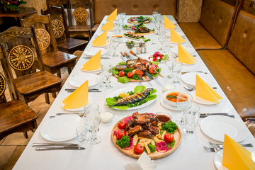 served table with a meal in a restaurant