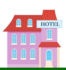 Hotel front view on nature background, vector illustration