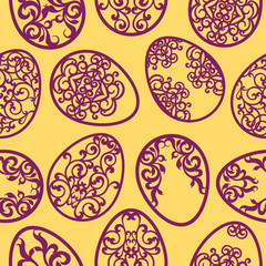 Seamless pattern with various easter carved eggs on beige background