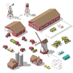 A set of 3D isometric elements for the infographics of a farm or game. Vector illustration of an isolated object on a white background © pleskach