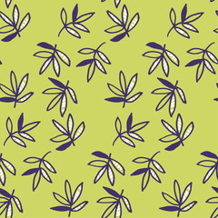 Fototapeta premium Abstract tropical leaves seamless pattern for wrapping paper, fabric, box, cloth, background, wallpaper. Decorative repeatable surface design in naive style