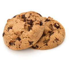 Two Chocolate chip cookies isolated on white background. Sweet biscuits. Homemade pastry.
