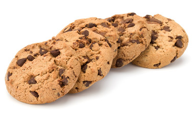 Chocolate chip cookies isolated on white background. Sweet biscuits. Homemade pastry.