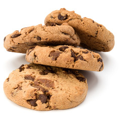 Chocolate chip cookies isolated on white background. Sweet biscuits. Homemade pastry.