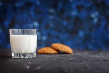 Oatmeal cookies with milk for breakfast. The concept of healthy eating and vegetarianism.