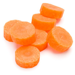 Chopped carrot slices isolated on white background cutout