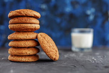Oatmeal cookies with delicious milk. The concept of healthy eating and vegetarianism.