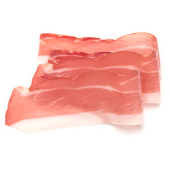 Italian prosciutto crudo or jamon. Raw ham. Isolated on white background